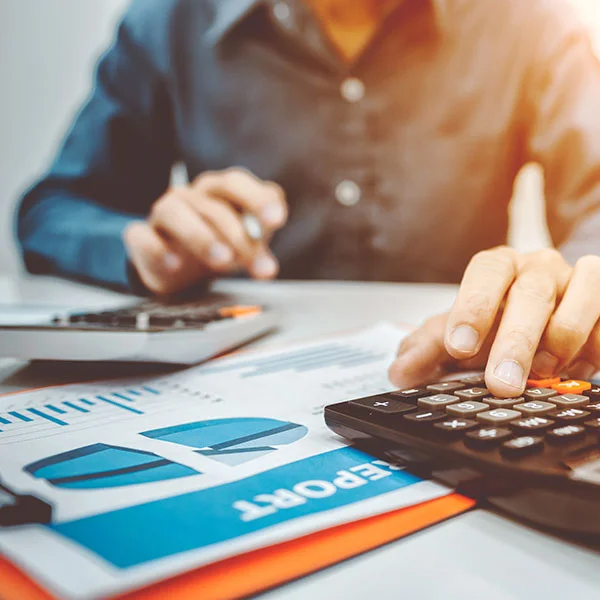 Tax accountant reviewing documents