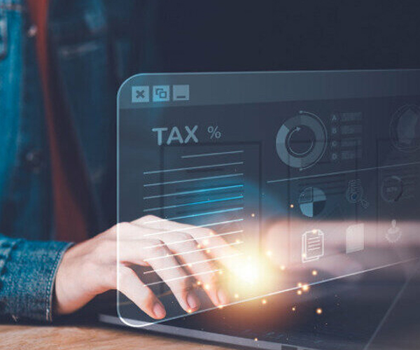 Tax return services with digital dashboard showing tax data and reports